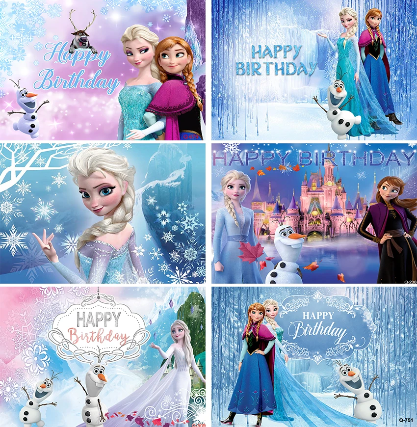 Disney Frozen Elsa Anna Princess Backdrop Kids Girls Birthday Party Snow Queen Winter Ice Photo Background Photozone Decor