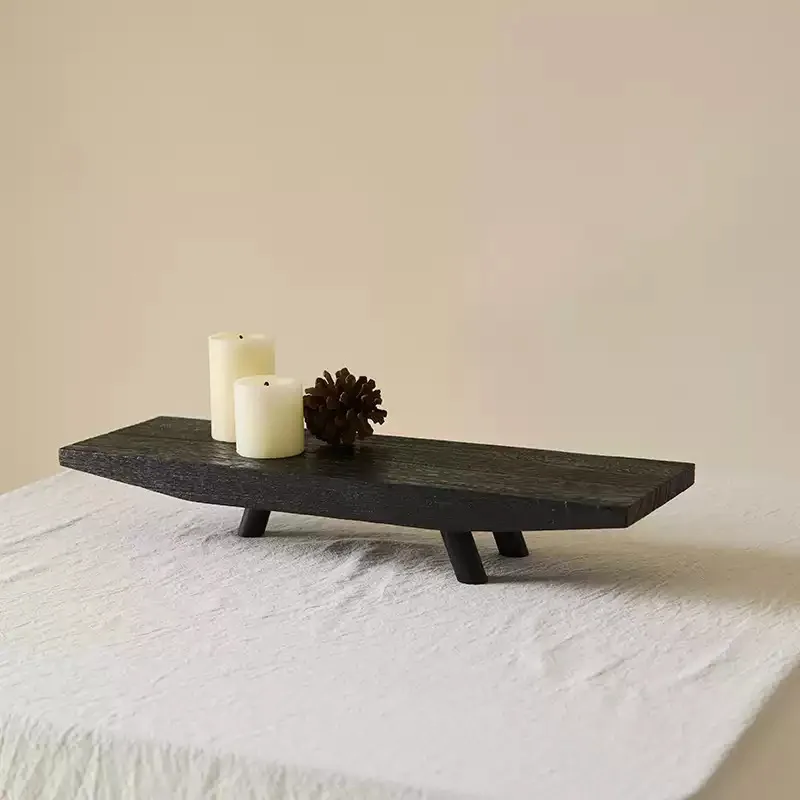 Wabi-Sabi Windtablett aus Massivholz mit drei Beinen, Holzmaserung-Ornament für Teeraum, Bed & Breakfast, Schlafzimmer, Schreibtisch, Zuhause, dreibeiniges Tablett