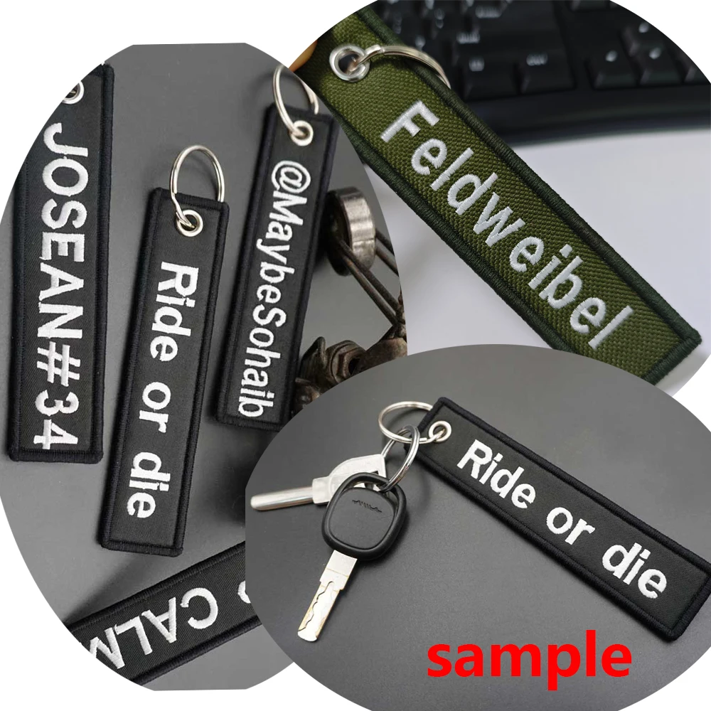 Individuell Bestickter Schlüsselanhänger - Personalisierter Text-Namensschild-Schlüsselring für Motorrad, Auto, Rucksack, Gepäck Reisezubehör – Detail 5