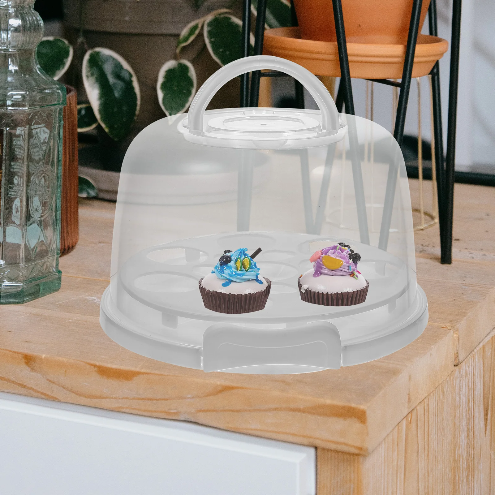 

1 set Transparent Cake Box 8 Inch Tall White Portable Food Preservation Containers Lids Reusable Carrier Handle