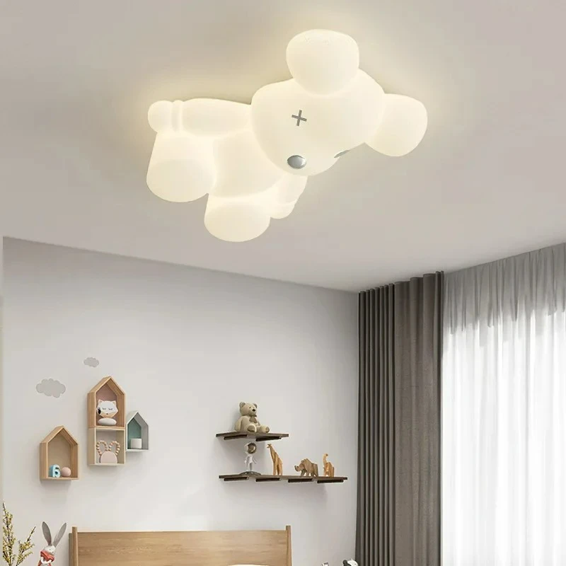 Nordic White Bear Lamp Children's Room LED Ceiling Lamps Minimalist Creative Boy Girl Bedroom Youth Room Decor Lights