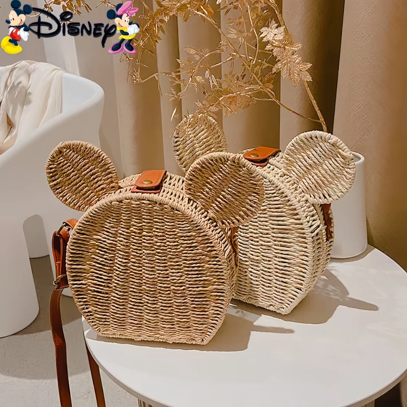 

Disney 2023, новые тканые маленькие круглые сумки из лесной травы, милые интернет-знаменитости, сумки через плечо на одно плечо для отдыха, пляжные сумки с Микки