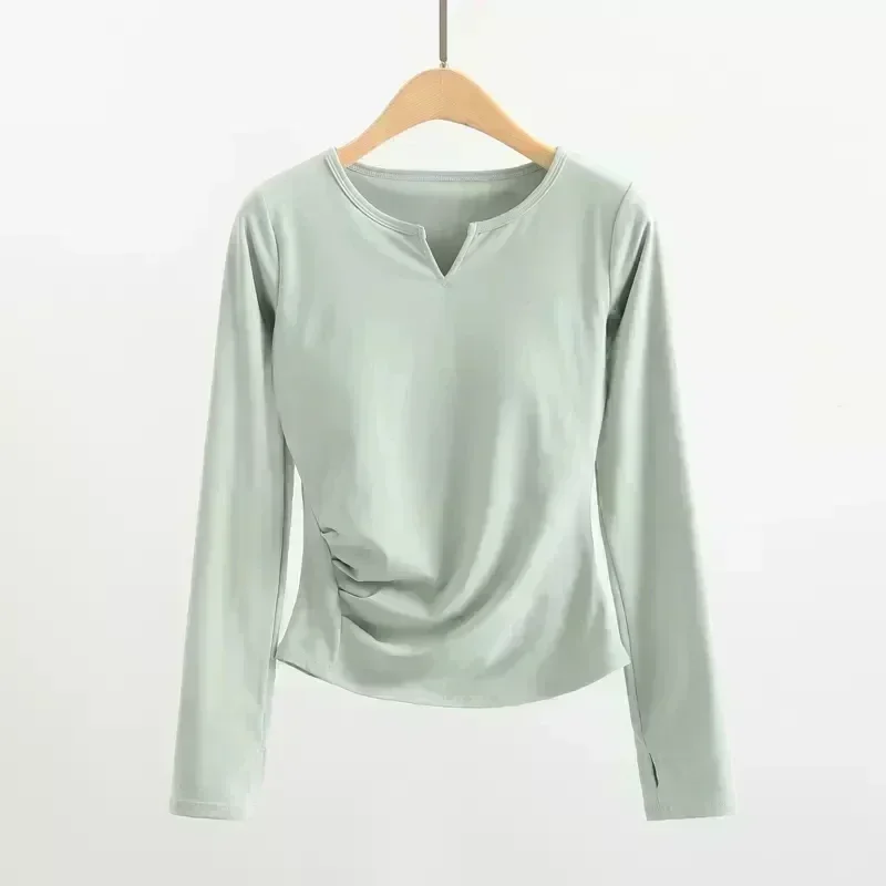 Dames V-hals Slim Fit hardloopshirt met lange mouwen en duimgat Sport Lichtgewicht zoom T-shirt Tuniek Pilates Shirt Top