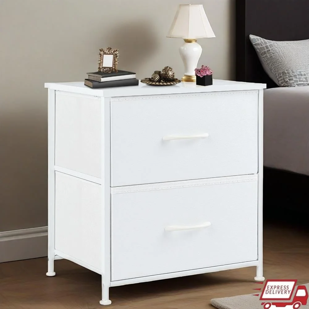 

Fabric Dresser Nightstands Set of 2 with 2 Drawers Adjustable Feet Easy Assembly Bedroom Living Room Storage Solutions