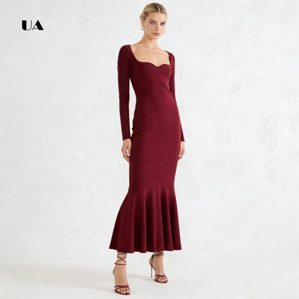 

ULBYANRY Mermaid Prom Dress with Sweetheart Neck, Solid Evening Dresses for Women, Elegant Long Sleeve Customized Party Gown