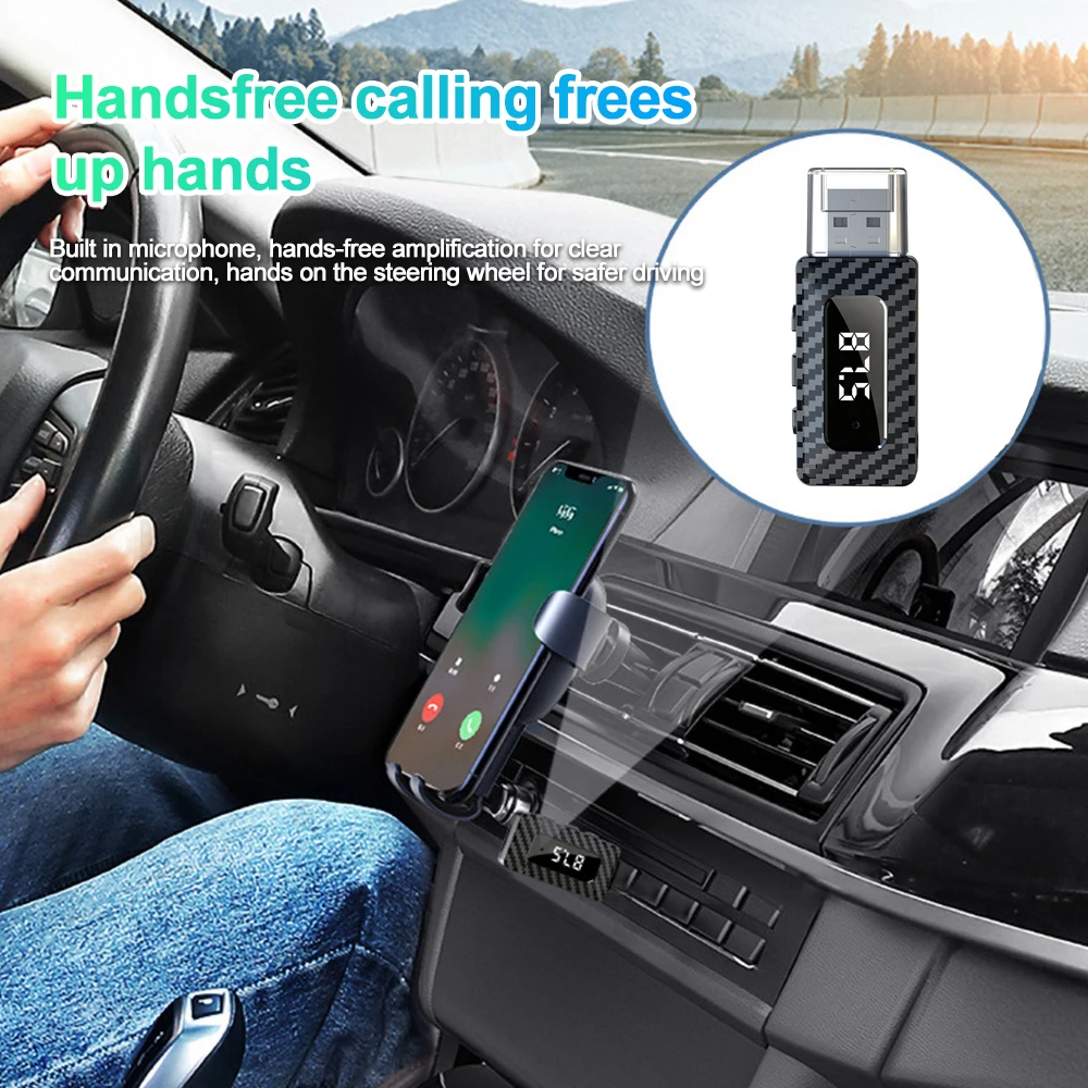 

USB Bluetooth 5.3 Приемник FM-передатчик AUX Адаптер Стерео Музыка Радио Беспроводной Bluetooth-адаптер Hansfree Call Автомобильный комплект