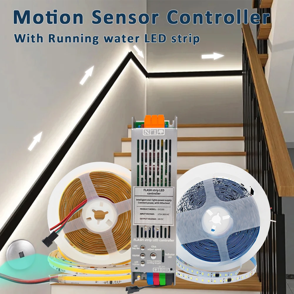 

24V Stair Light Controller with PIR Motion Sensor 2in1 Delay OFF Staircase Hallway Lighting Controler for Water Flow Led Strip
