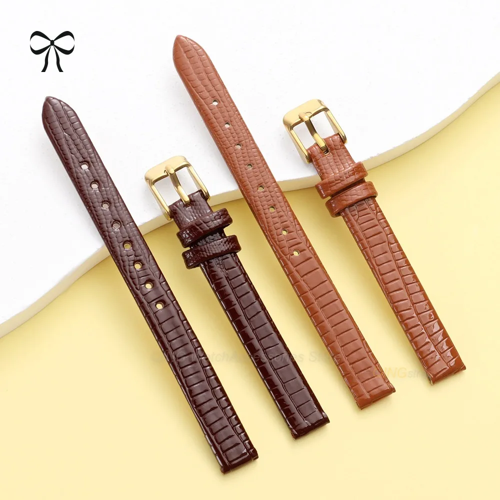 10mm 12mm 14mm 16mm Metal Pin Buckle Leather Watch Strap Lizard Patterned Thin Leather Watch Band Small Size Bracelets Accessory