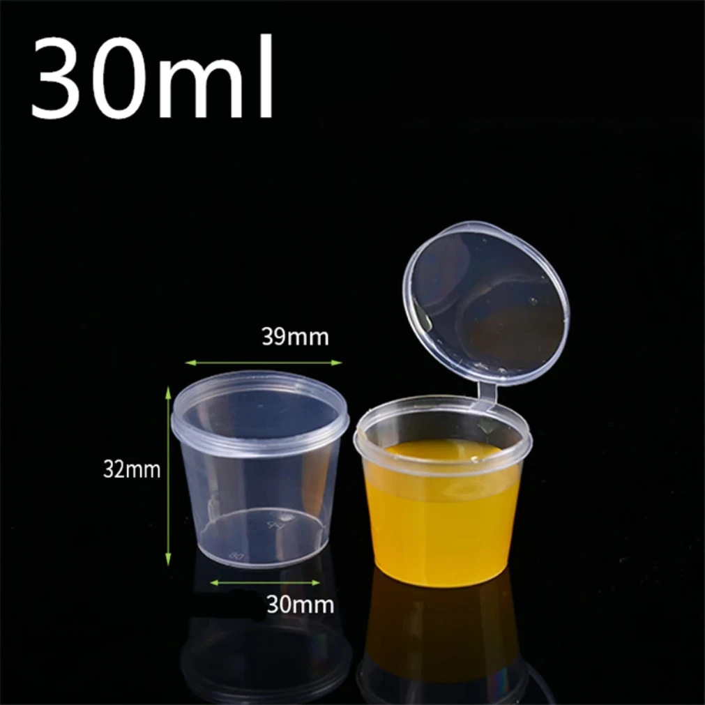 50 ピース/セット 30 ミリリットル 50 ミリリットル 100 ミリリットル使い捨てプラスチックテイクアウトソースカップ容器食品ボックスヒンジ付き蓋顔料ペイントボックス再利用可能な