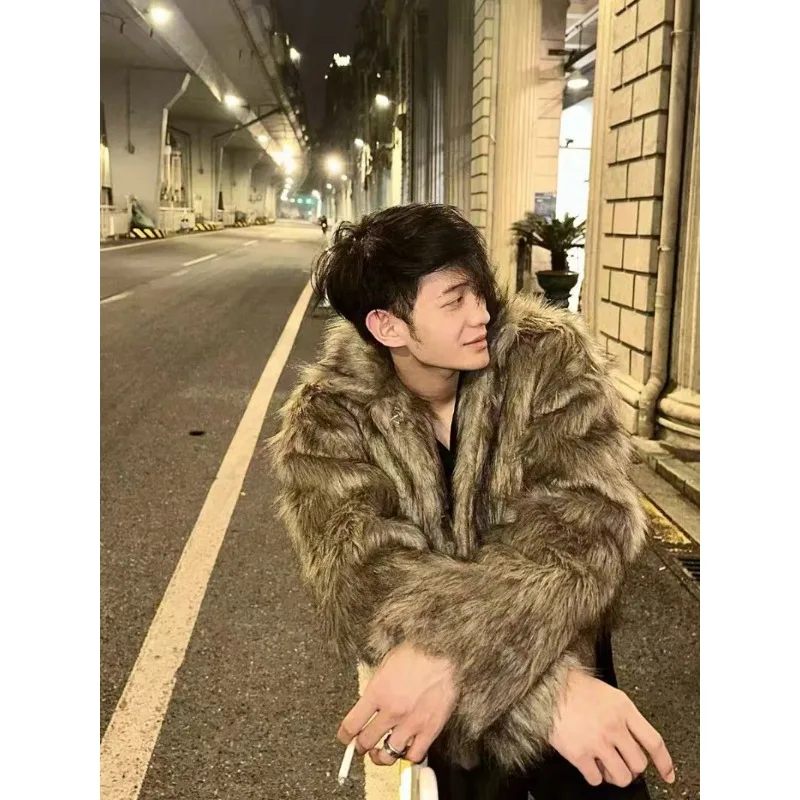 Men's Warm Winter Thickened Faux Fox Fur Coat Fluffy New Trendy Fur Overcoat Comfortable Fashion Fur Coat Men Jackets