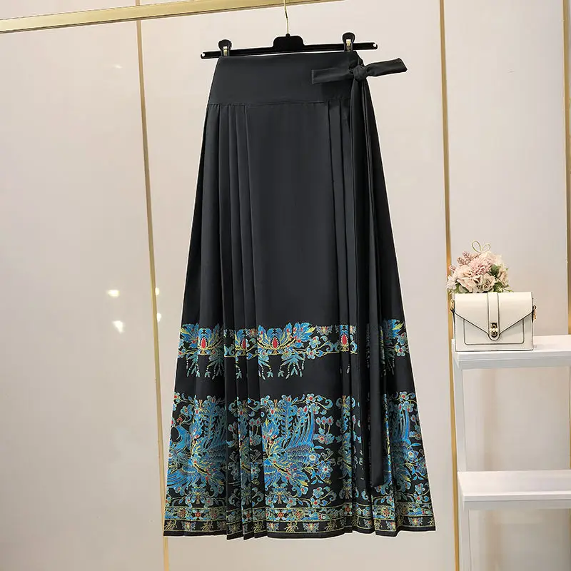 Chinese Style National Skirt Women's Summer 2023 New Black Modified Mamianqun Hanfu Skirt Fashion Retro Long Faldas Z2325