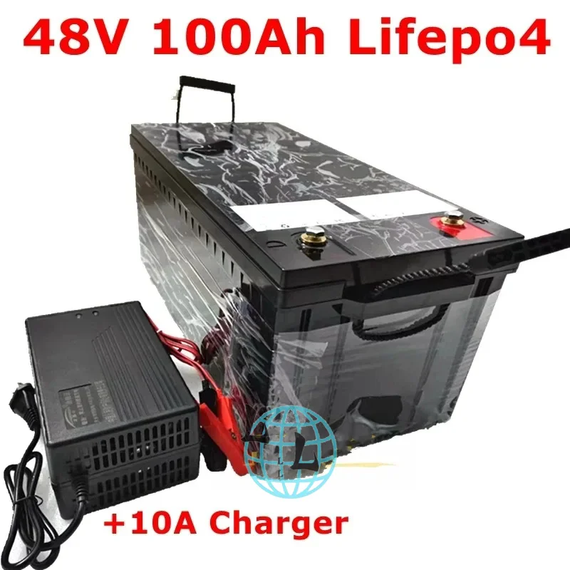 

lithium 48v 100AH lifepo4 battery with BMS for tricycle golf cart inverter Solar energy storage scooter + 10A charger