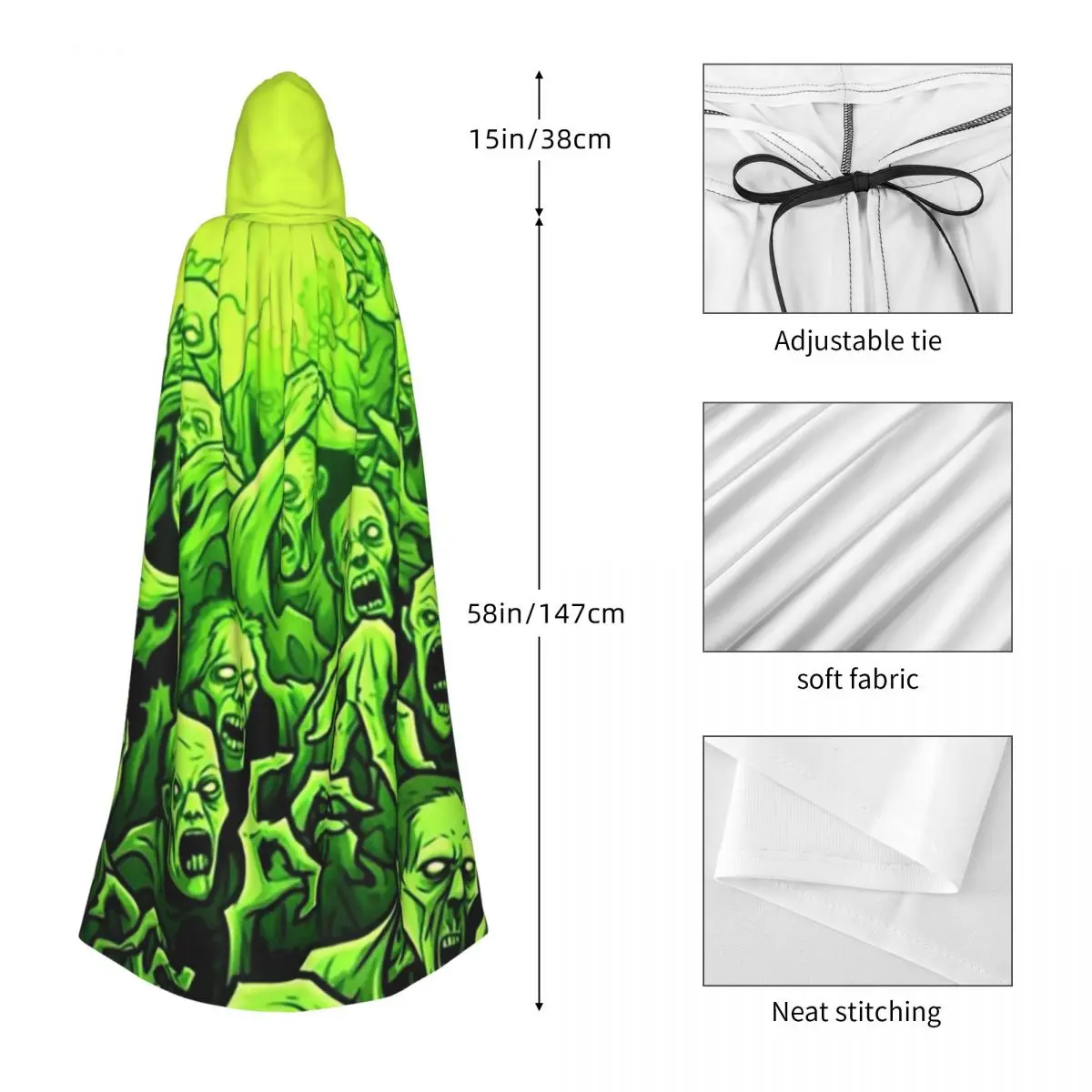 Призрачный череп с принтом, светящийся ужас, ночь, Хэллоуин, длинный плащ с капюшоном, ведьма, средневековый костюм, накидка для косплея, Хэллоуин, вампир для взрослых