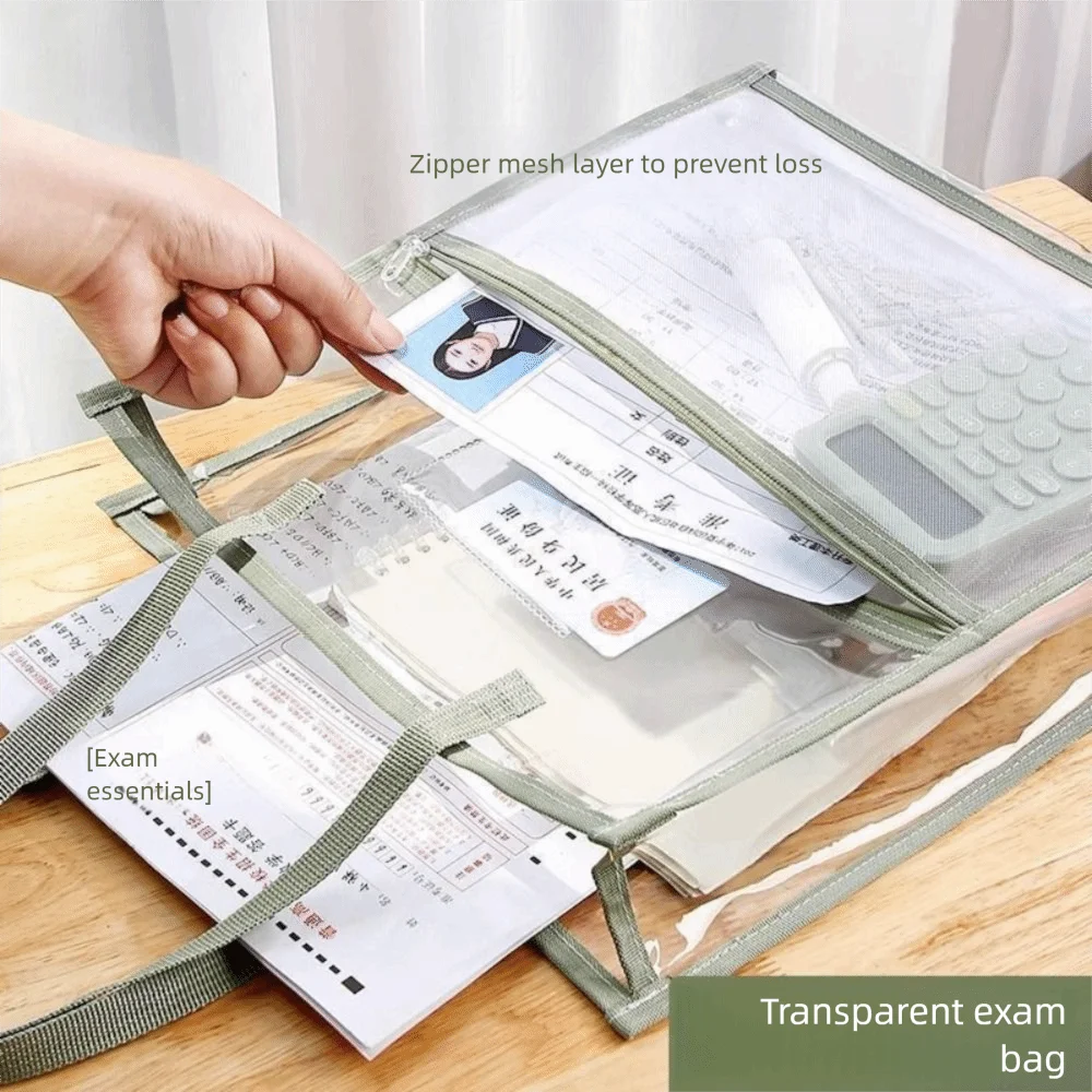 PVC Material Double Layer Document Bag Simple Design Transparent Student Handbag Waterproof Large Capacity Pencil Case