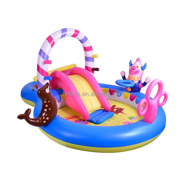 

Circus-Themed Multi-Function Inflatable Play Center PVC Garden Pool Water Slide & Swimming for Kids Paddling Pool