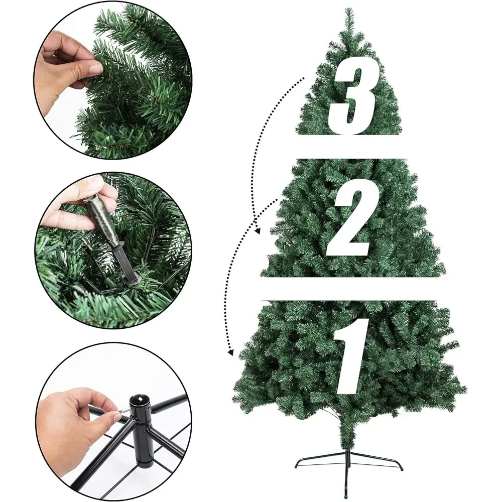 7.5 feet artificial Christmas pine tree with 1800 tips, green, PVC material, easy to assemble, sturdy metal bracket