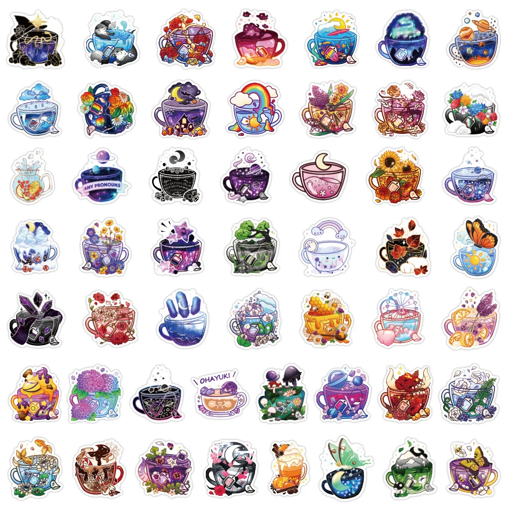 10/30/50pcs Colorful Cute Teacup Graffiti Stickers for Kid DIY Stationery Fridge Helmet Car Kawaii Aesthetic Decoration Sticker