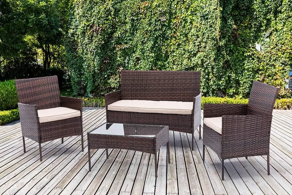 

mcc direct 4pcs Rattan Outdoor Garden furniture sofa set with 2x Armchairs 1x Double Sofa & 1 table for indoor & outdoor
