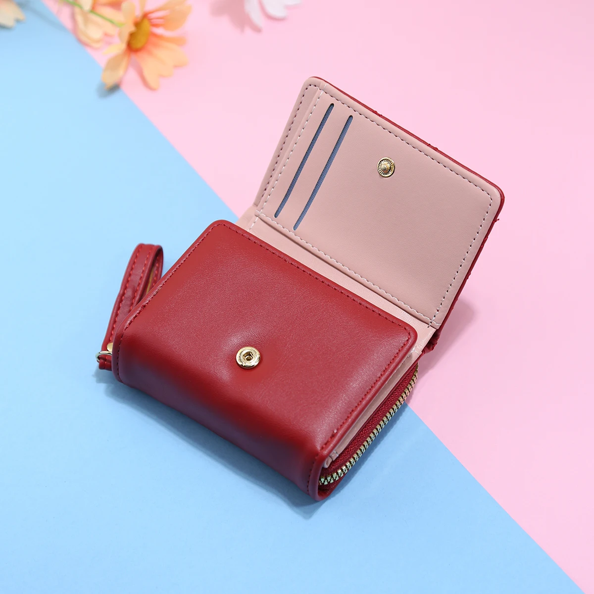 Ladies Embroidered Clutch Wallet Short Zipper Buckle Large Capacity Tri-fold Card Holder Multi-Slot Fashionable Simple Design