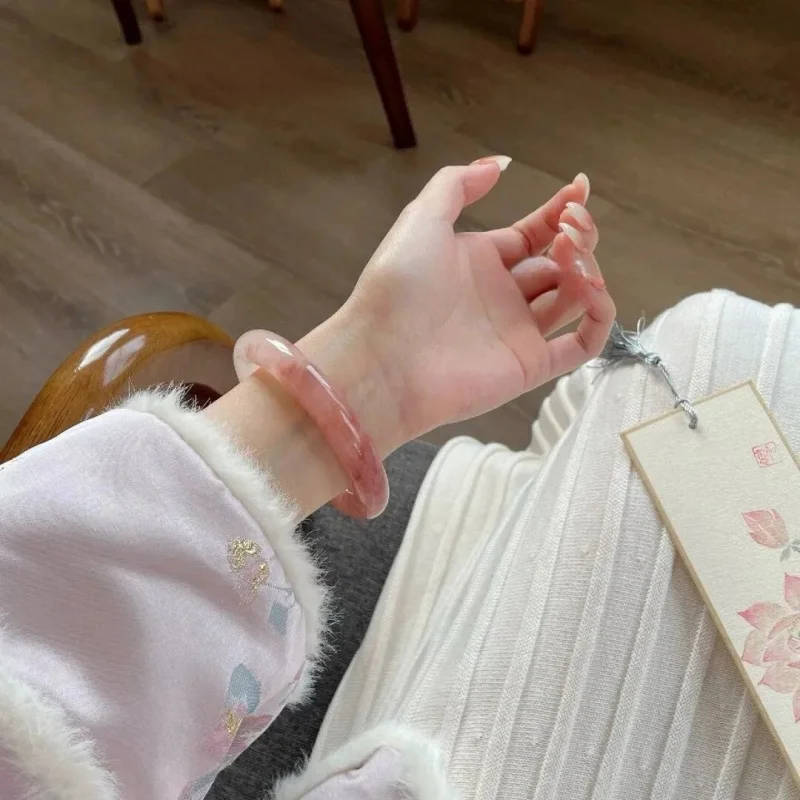 

Натуральный золотистый шелковый браслет с цветком персика, нежно-розовый, для девочек, новый браслет в китайском стиле из нефрита