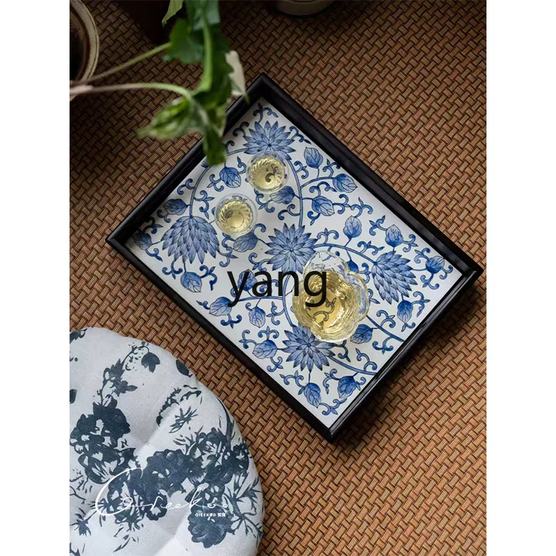 CX New Chinese Style Ceramic Handmade Storage Tea Set Dining Rectangular Solid Wood Tray