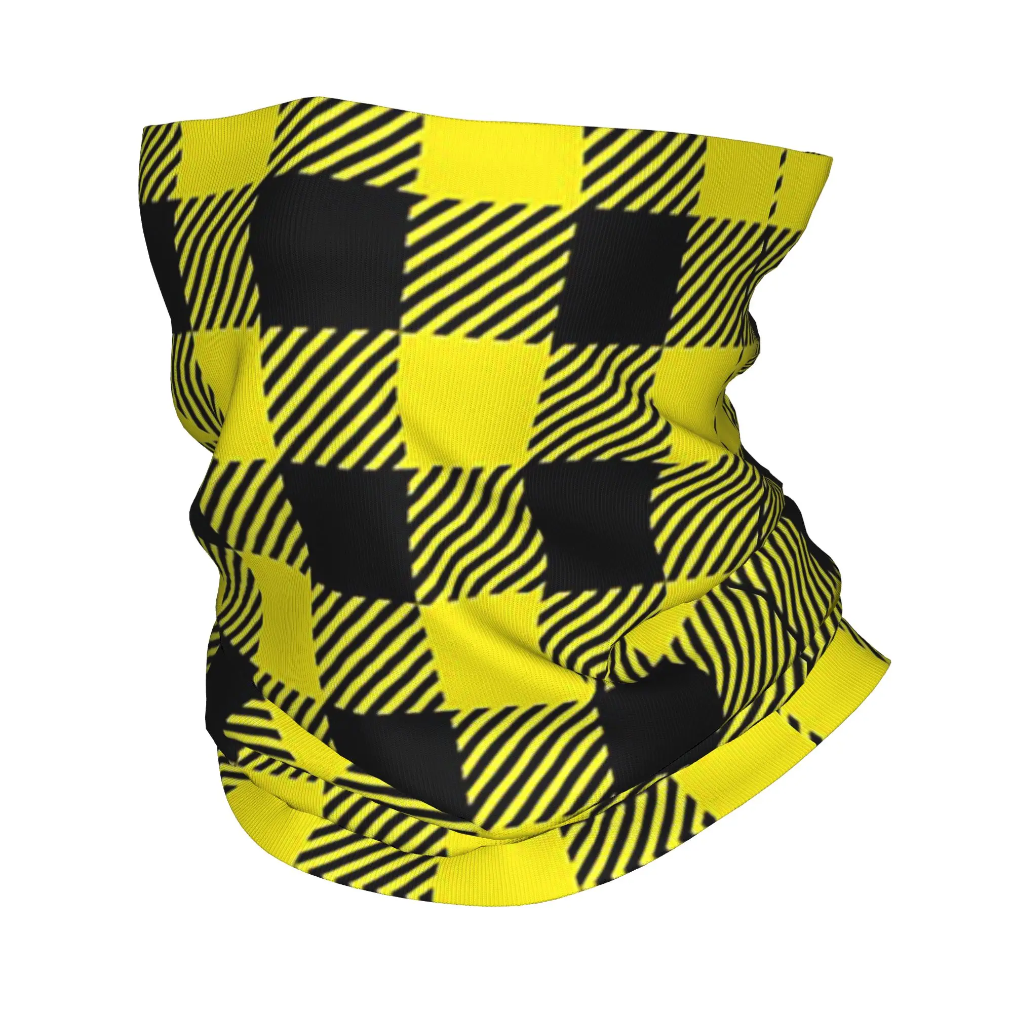 Yellow And Black Buffalo Check Pattern Bandana Neck Gaiter Printed Magic Scarf Multifunction Cycling Scarf Hiking Fishing Unisex