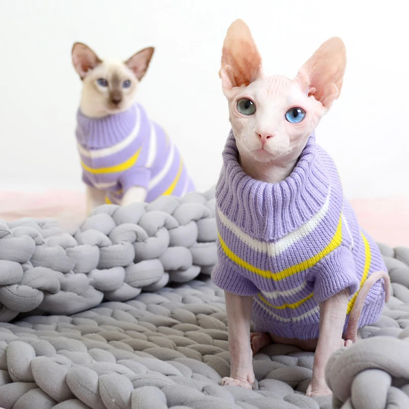 Pink/Green Super Comfort Warm Sphynx Cat Clothes Turtleneck Sweater Hairless Cat Vest Pullover Winter Coat Color Pet Cat Costume