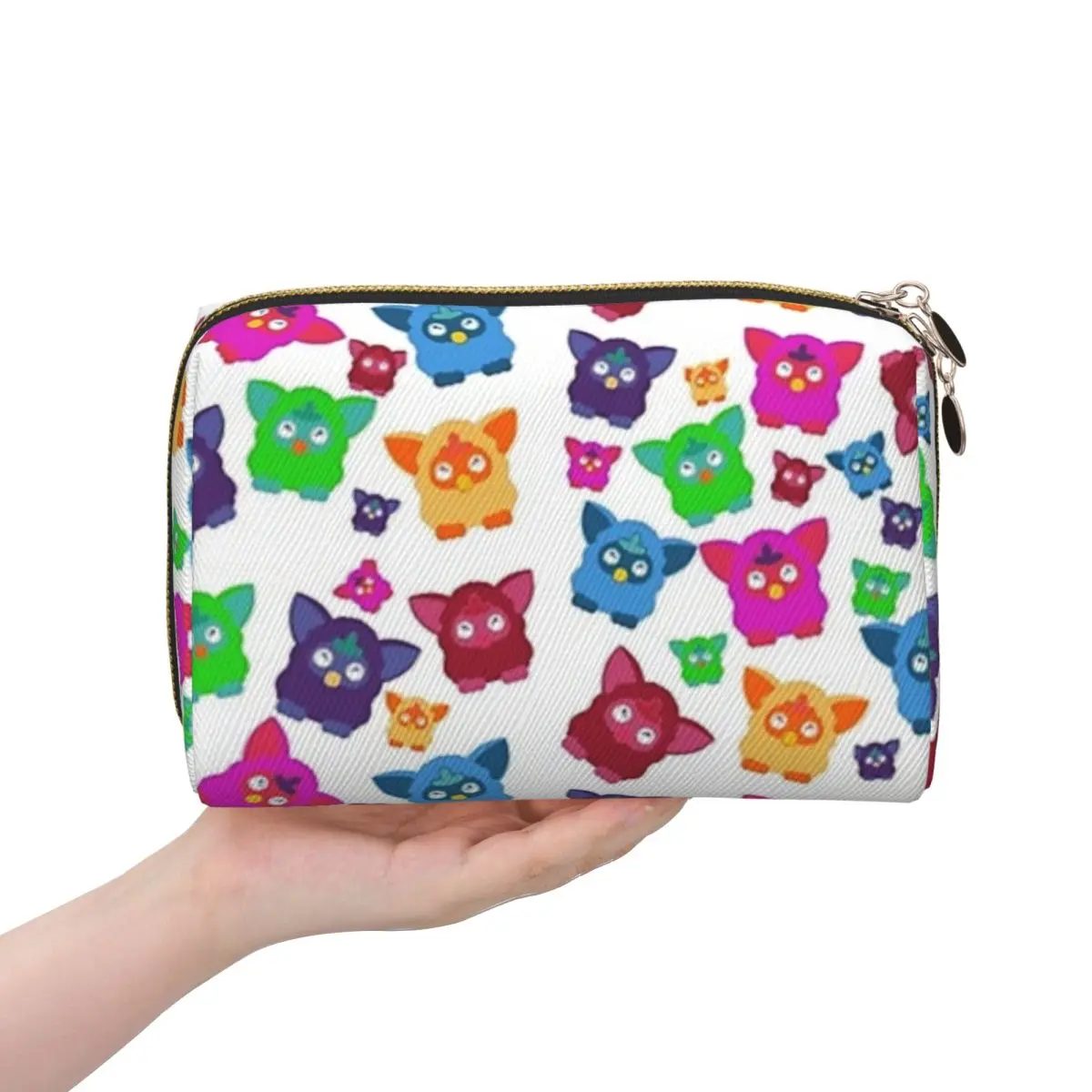 Furby 2000s Decades Design Pattern Women Cosmetic Bag Travel Makeup Organizer Pouch Toiletry Storage Dopp Kit Box