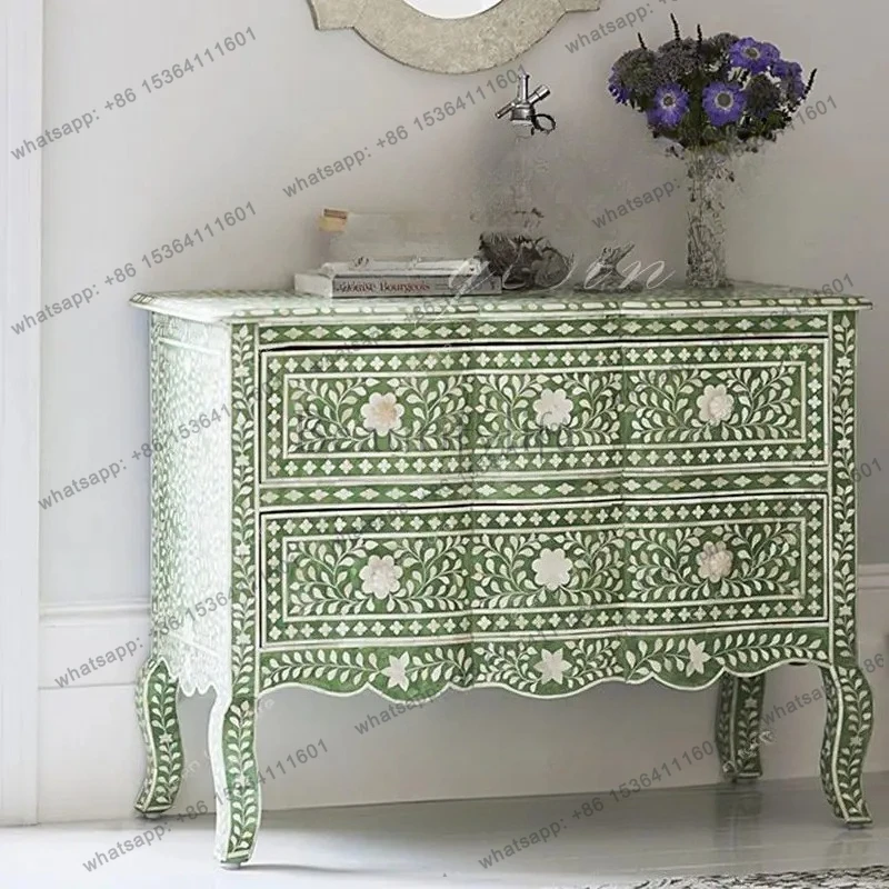 Retro old solid wood home hand-painted entrance cabinet American light luxury modern simple French foyer decoration