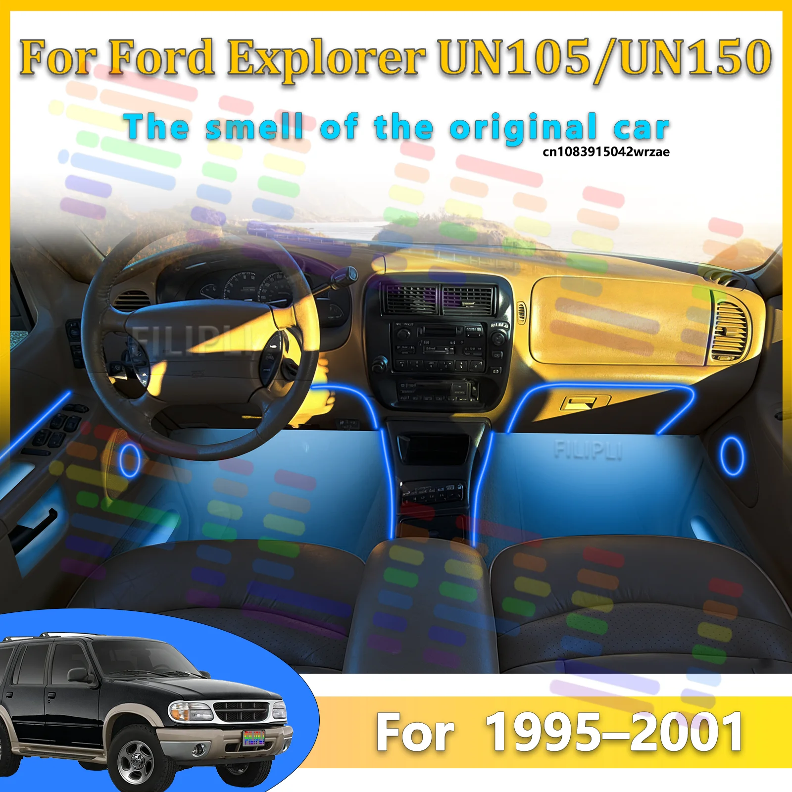 For Ford Explorer UN105 UN150 Car LED Ambient Lamps Colorful Atmosphere Lights Auto Interior Neon Strip App Control 64 RGB Light