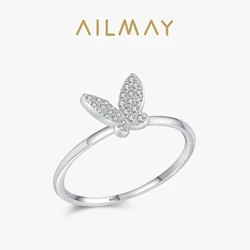 Ailmay Real 925 Sterling Silver Elegant Luxury Cubic Zirconia Butterfly Animal Finger Ring For Women Fine Jewelry Christmas Gift