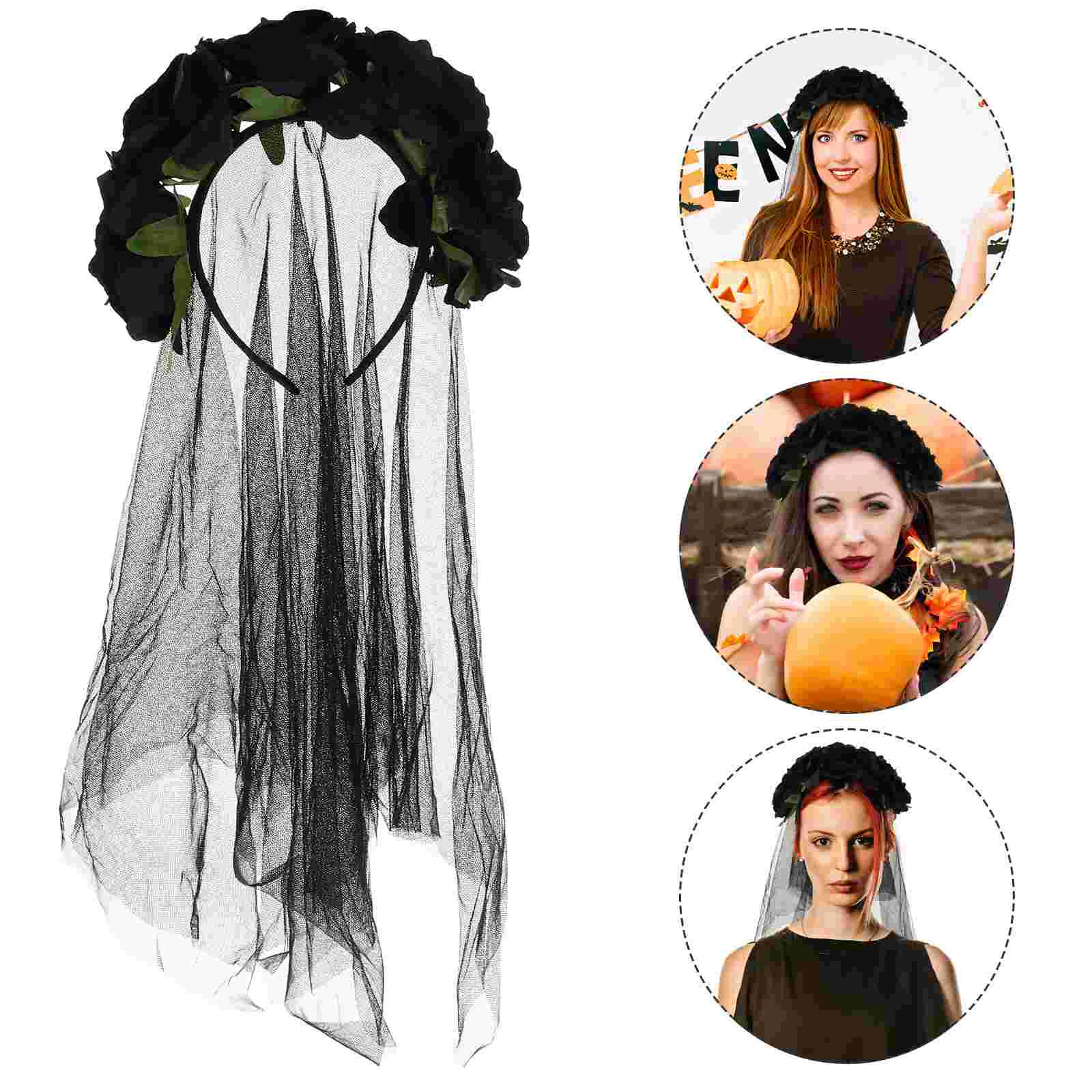 

Halloween Rose Decor Veil Makeup Veil for Festival Carnival Party (Red and Black Pattern)