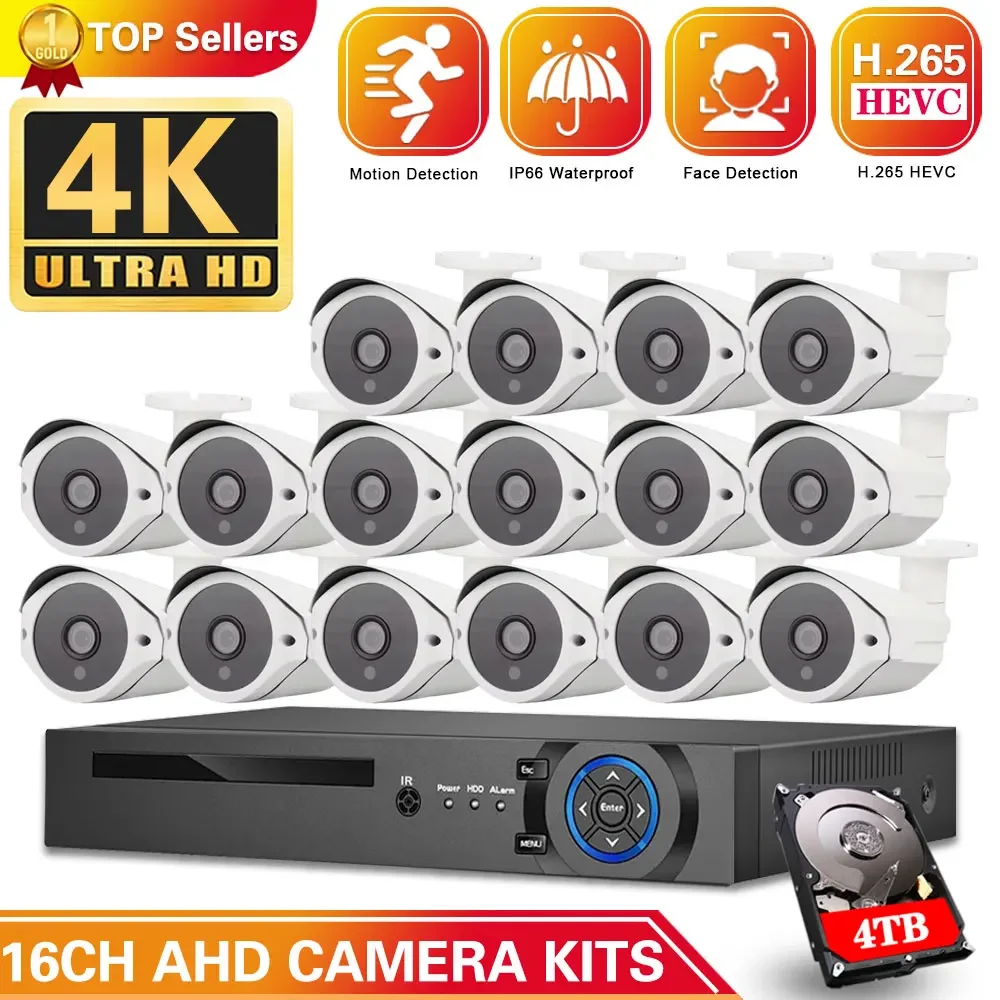 

H.265 16 каналов DVR Kit 4K камера видеонаблюдения системы безопасности наружная Водонепроницаемая цилиндрическая камера система видеонаблюдения 8 каналов 8 МП