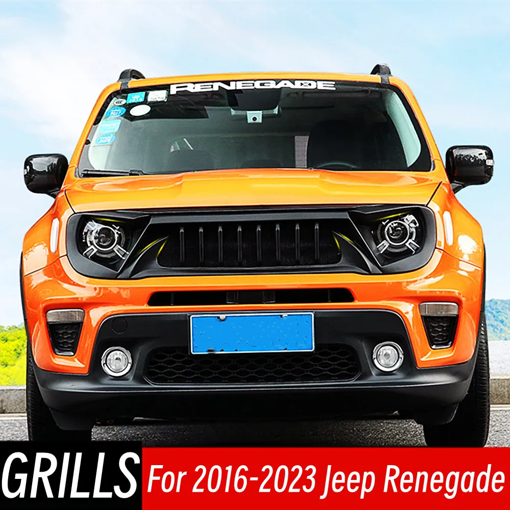 Front Bumper Racing Radiator Mesh Grill For For Jeep Renegade 2016-2023 Gloss Matte Black Color Carbon Print Car Accessorie Part