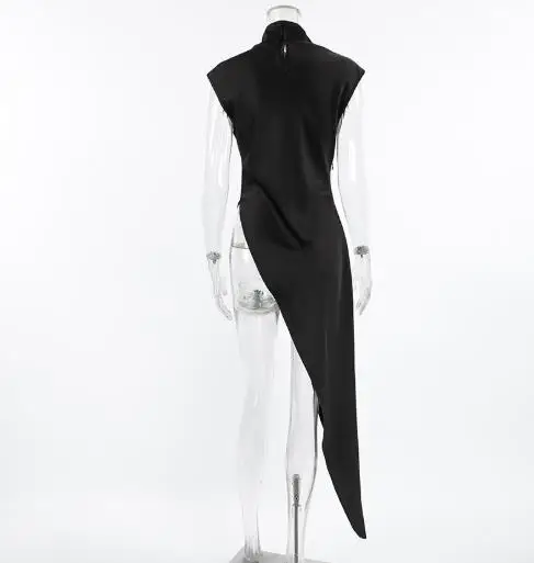 

Top Women 2025 Summer New Hot Selling Satin Solid Color High Neck Sleeveless Fashion Asymmetrical Hem Casual Daily Longline Top