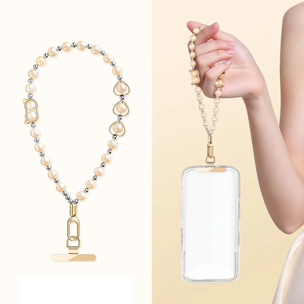

Mobile Phone Chain Hanging Rope Chain High-end Bead Wrist Style Pearl Chain Rope Short Style with Gasket Anti Loss Hanging Rope
