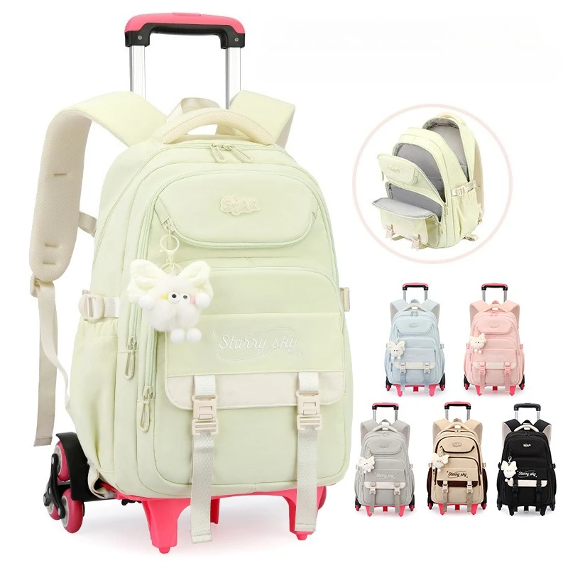 Kids School Backpack with Wheels Rolling Backpack for Girls Student Backpack 2/6 Wheels Trolley School Bags Children Book bag