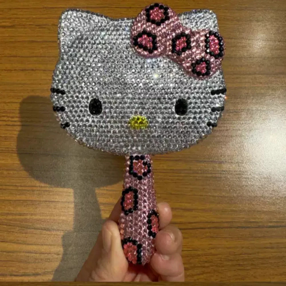 Hello Kitty Kawaii Crystal Mirror Shiny Rhinestones Handheld Mirror Girl Birthday Gift LivingA Room Decoration