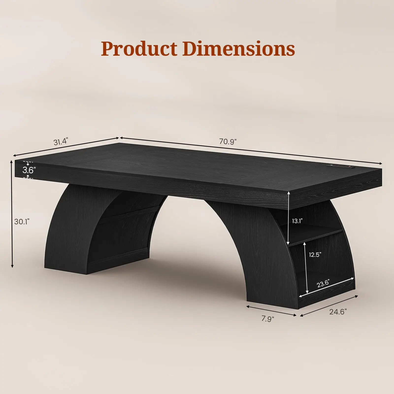 70.9 Inch Executive Desk, Large Office Desk with Power Outlet & Storage Shelves, Modern Aesthetic Computer Desks Wood