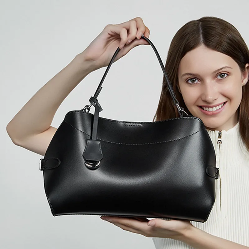 

Hot Sale Commuting Style Large Capacity Business Tote Simple Beige Color Plain Split Cow Leather Women Handbag High-class