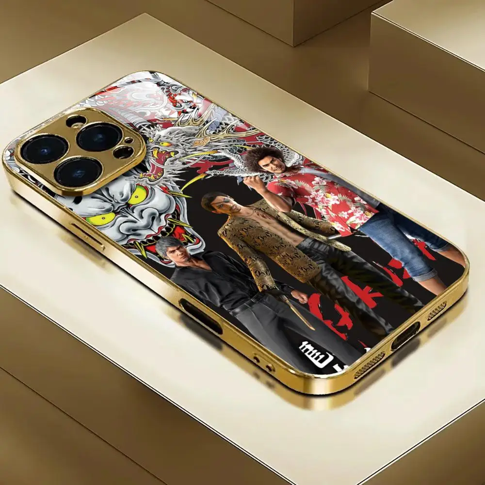 Coque de téléphone Yakuza Kiwami 3 & Dark Ties pour iPhone 17 AIR 16 15 14 13 12 Pro Plus Max, en verre électroplaqué or