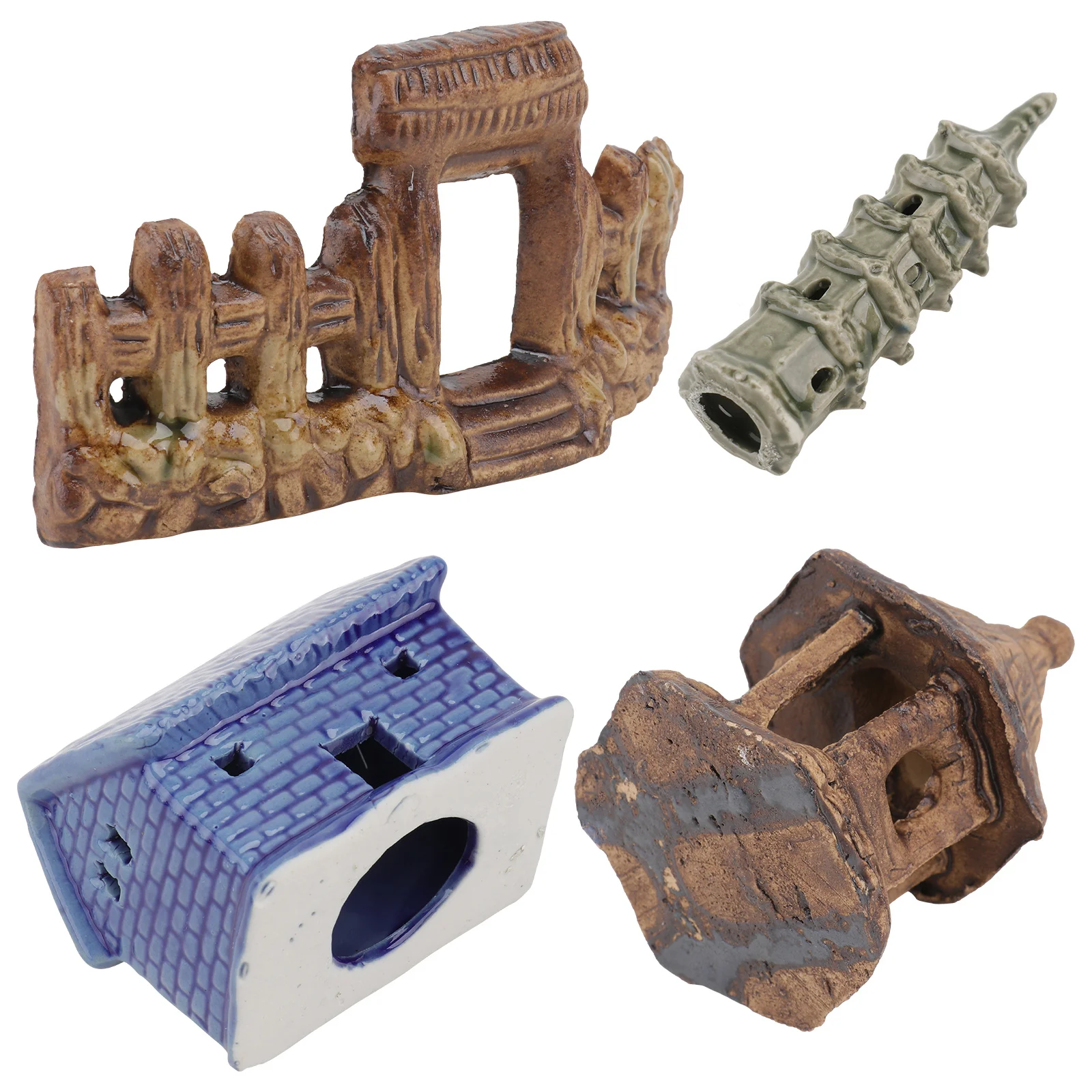 

4Pcs Ceramic Fish Tank Ornament Vivid Landscape Decor Realistic Details Perfect for Underwater World Aquarium Adornment