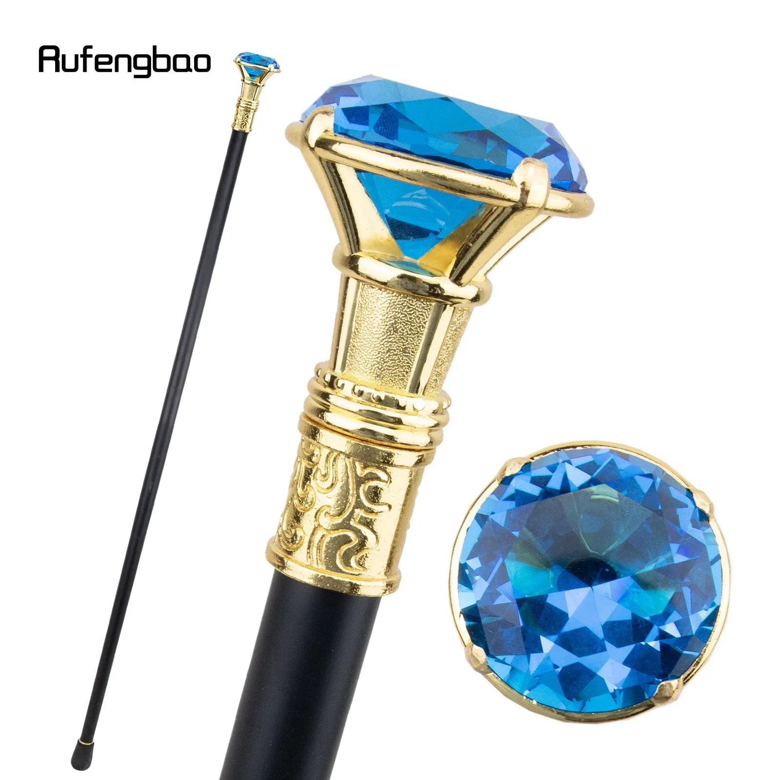 

Blue Diamond Type Golden Single Joint Walking Stick Decorative Cospaly Party Fashionable Walking Cane Halloween Crosier 93cm