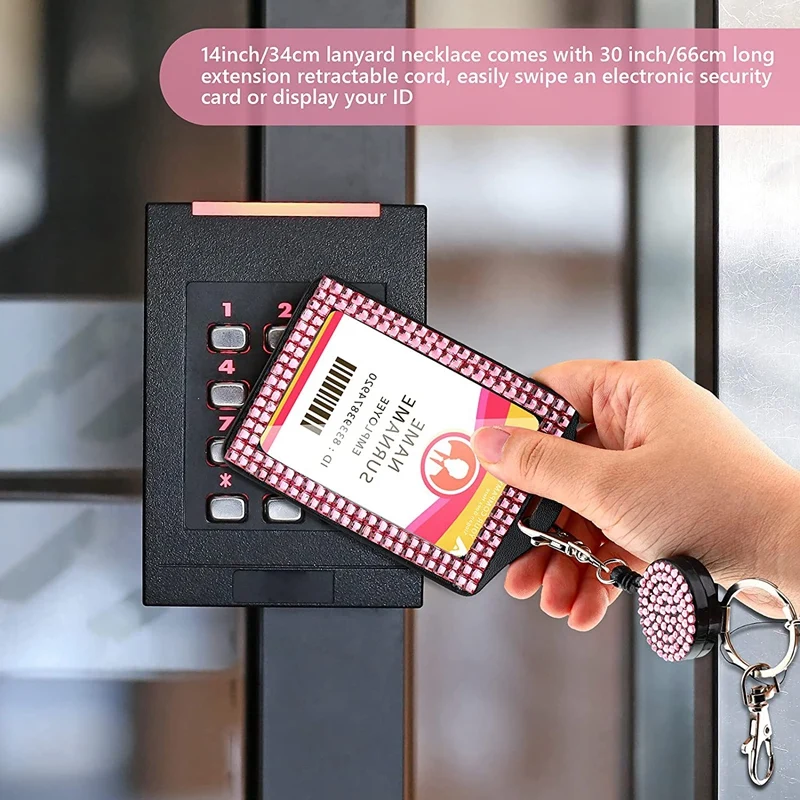 4 Sets Rhinestone Lanyard ID Card Holder Crystal Retractable Badge Reel Rhinestone Neck Lanyard Card Holder