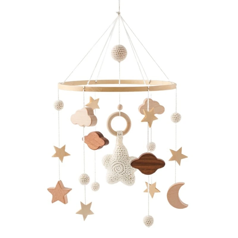 เปลเด็กน่ารักมือถือ Baby Mobile Star Moon Nursery Decor Boho- Crib Mobile Nursery แขวนเตียง เครื่องประดับไม้ D5QA