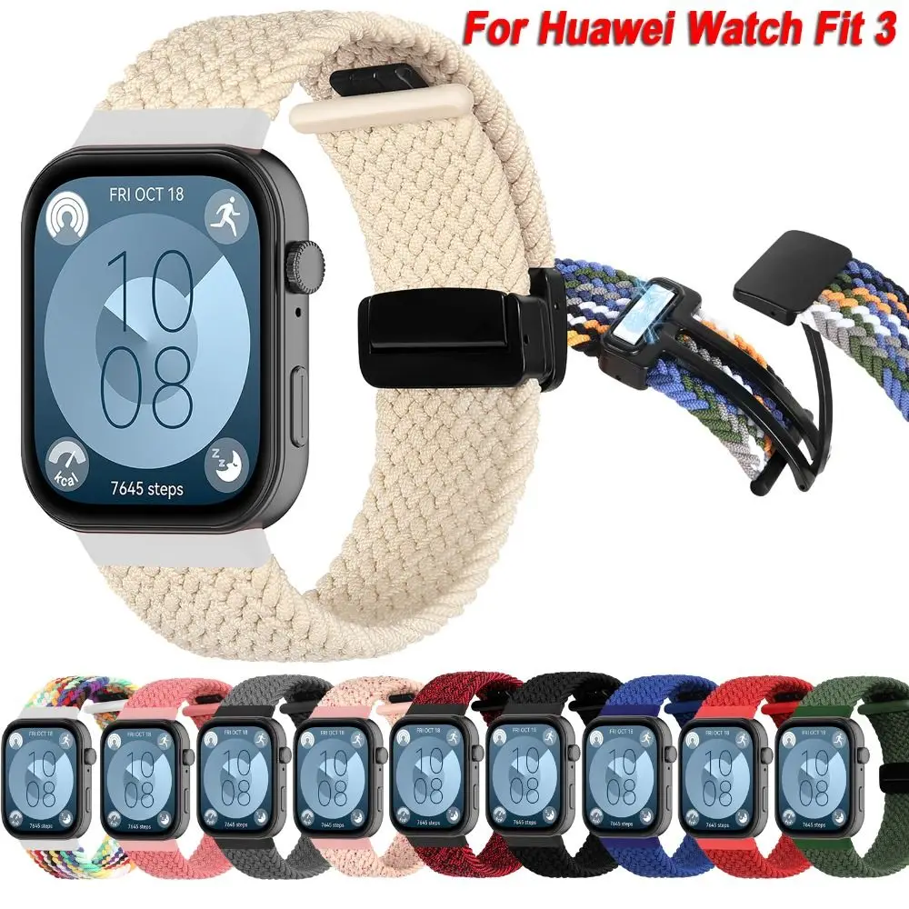 Magnetic Buckle Nylon Braided Strap Replacement Adjustable Wristband Bracelet Loop Accessories for Huawei Watch Fit 3