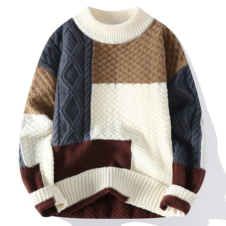 

Men's Loose Fit Knitted Sweater Casual Outdoor Warmth Autumn Winter New Sle Color Blo Polyester Fiber Long Sve round Ne
