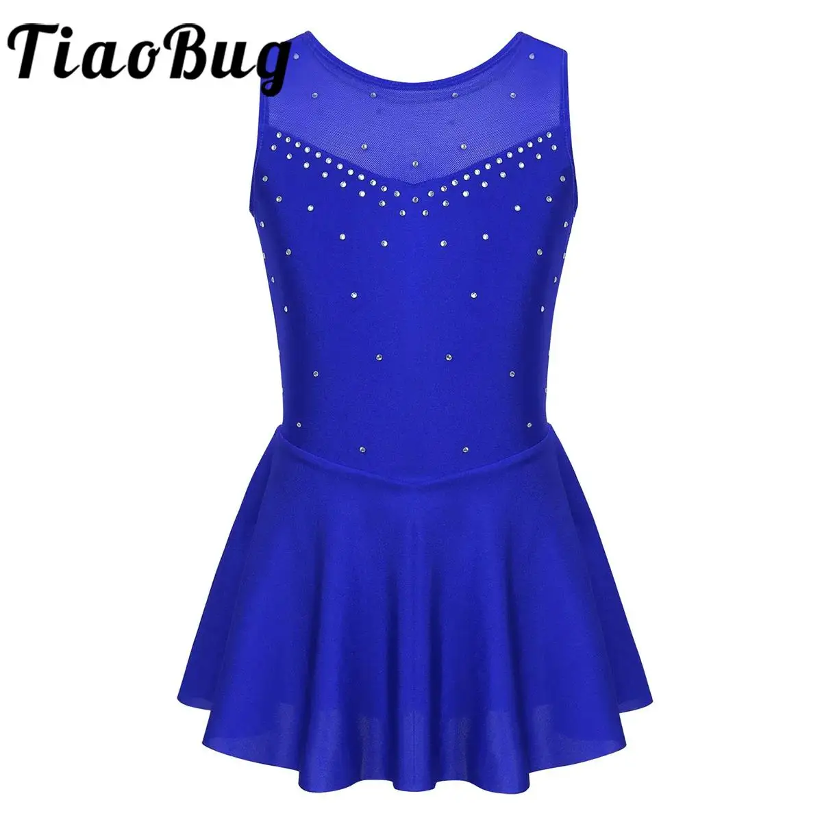 Kids Girls Ballet Dance Dress Sleeveless See-through Mesh Gymnastics Leotards Figure Skating Dress Stage Dancing Costume