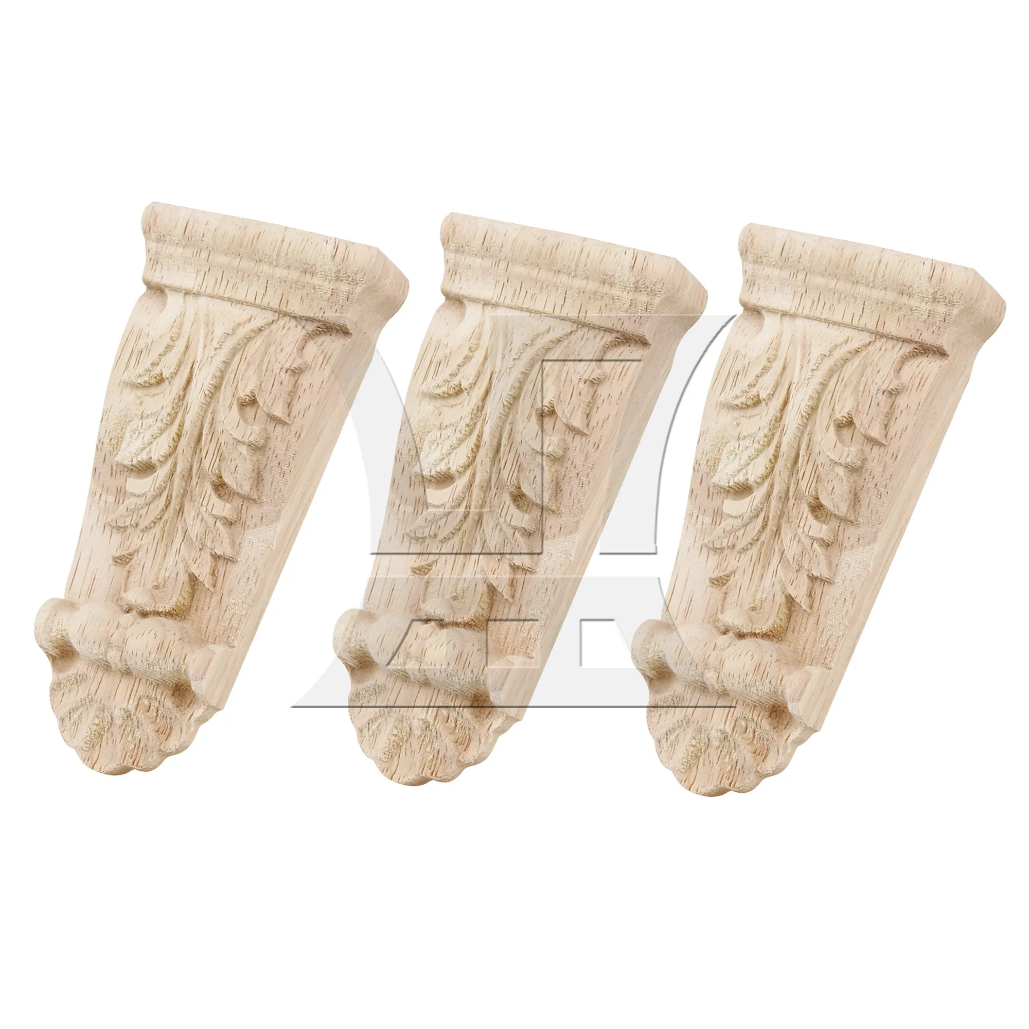 

3 Pcs Wooden Carving Floral Decal Onlay Furniture 1.97x0.67x3.94inch