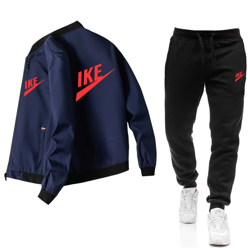 2024 popular men's casual jacket spring and autumn new style solid color comfortable zipper style fashionable jacket set